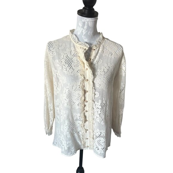 Johnny Was Love Natural Betty Floral Lace Blouse Boho Chic Ecru Sz Large - Picture 1 of 5